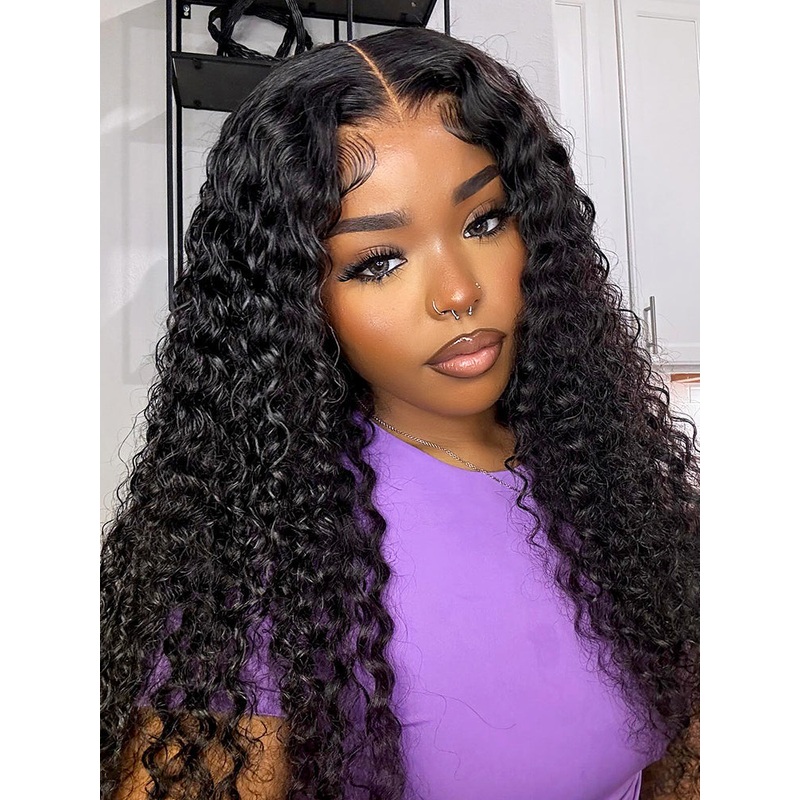 CurlyMe Pre-bleached Wear Go Glueless Wig 7×5 Pre-cut HD Lace Water Wave Human Hair 7×5 HD Lace 180% 10(bob)