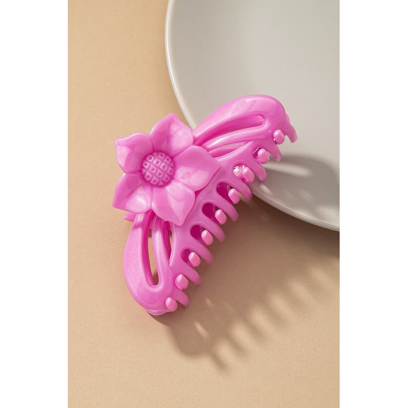 Large hair Claw clip with flower handle Blue one size