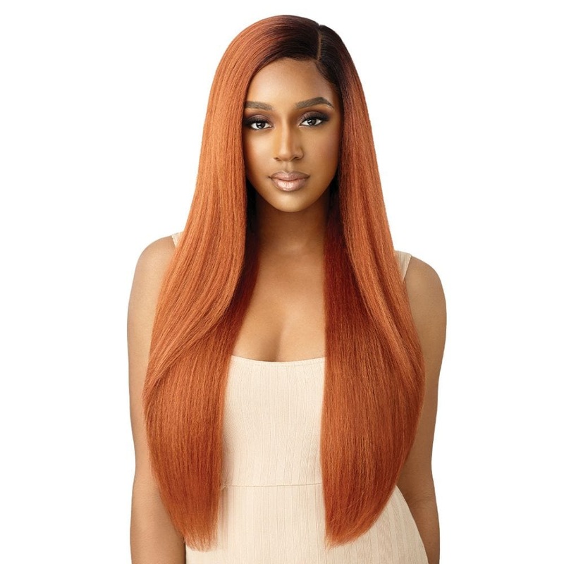 Outre Synthetic HD Lace Front Wig – Natural Yaki 30″ 1 JET BLACK