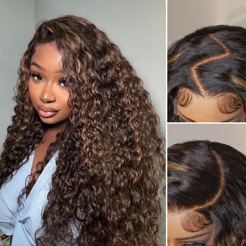 Points Reward | 24 Inches Brown Highlights Funmi Curly 7×6 Closure HD Lace Glueless Wig Pre Cut Lace 24