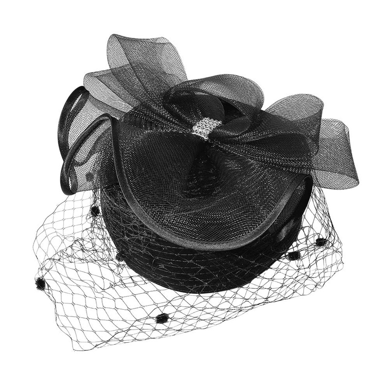 Stone Paved Mesh Bow Pointed Fascinator / Dressy Hat Black