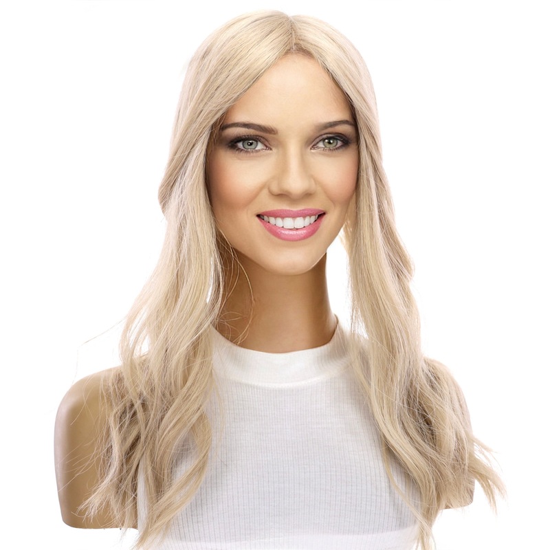 18″ Topaz Lace Top Topper Beige Blonde w/ No Rooting 3 x 5″