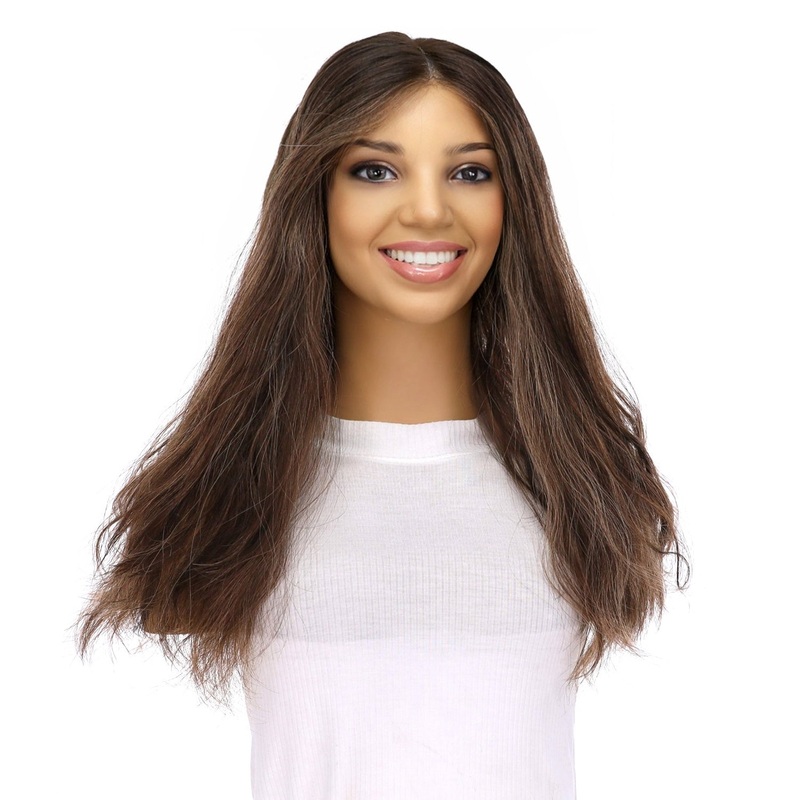 20″ Divine Lace Top Topper Dark Brown w/ Highlights Wavy Zig Zag Lace Front