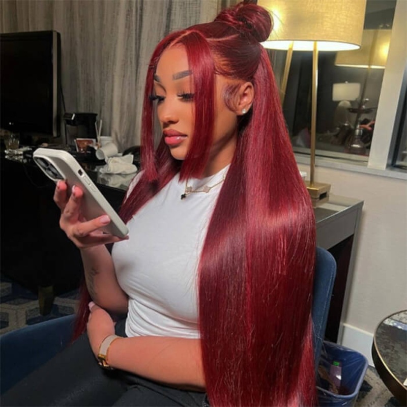 99J Burgundy Straight 13×4/13×6/5×5 Lace Front Human Hair Wig for Women Brazilian Remy Hair Glueless HD Lace Wigs 16 4×4 Lace 150%