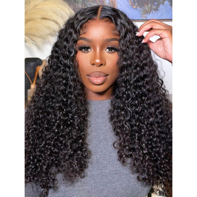 CurlyMe Pre-bleached Knots Wear Go Glueless Wig Pre-cut HD Lace Water Wave Human Hair Bleached HD Lace 8(bob)