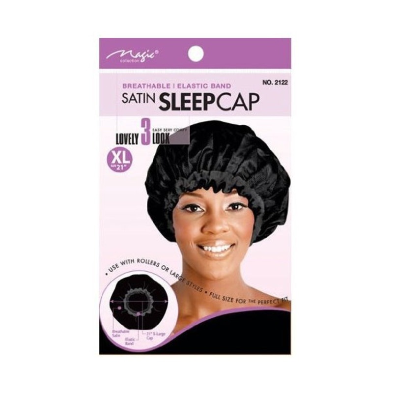 Magic SATIN SLEEP CAP- 21″ X-Large BLACK