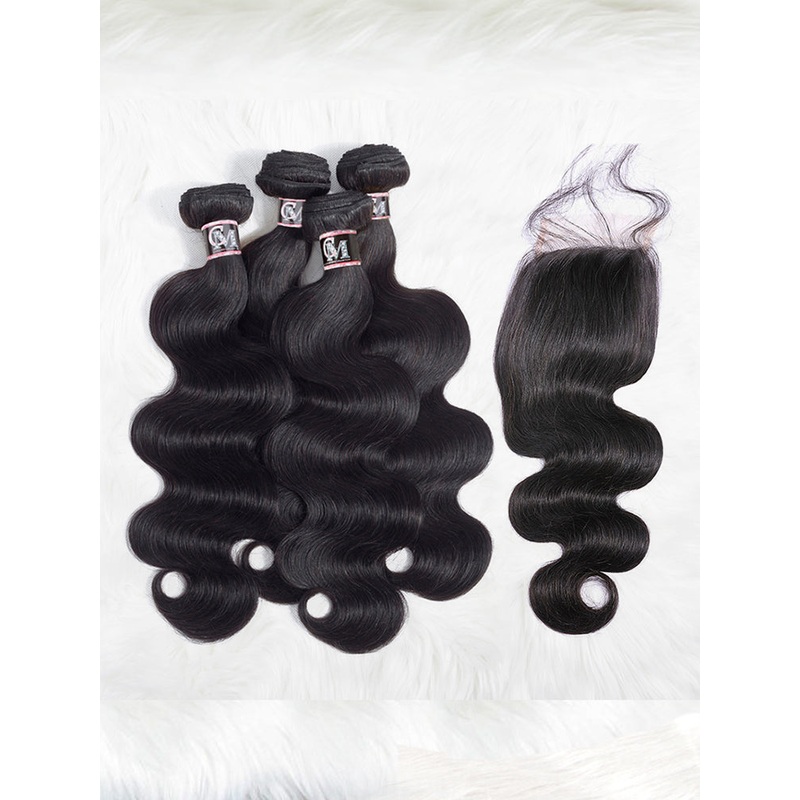 CurlyMe Body Wave Human Hair 4 Bundles with 4×4 Lace Closure 8 8 10 10 4×4 Closure 8