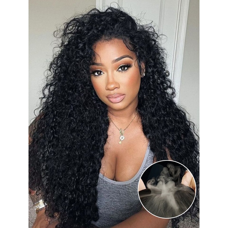 CurlyMe Water Wave V Part Wig Human Hair Glueless No Lace Wig Same as Thin Part Normal 10