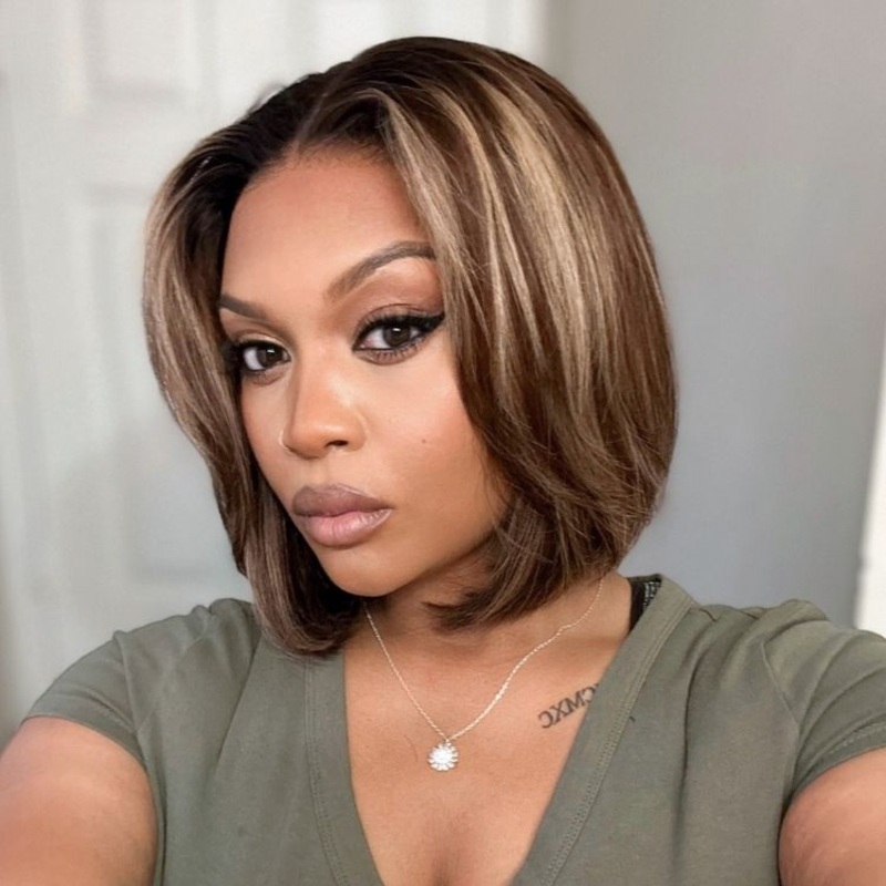 Exclusive Sale | Blonde Highlight Short Layered Bob Wig Glueless 5×5 Closure Pre-Cut Lace Wig All Head Sizes Fit Cap 10