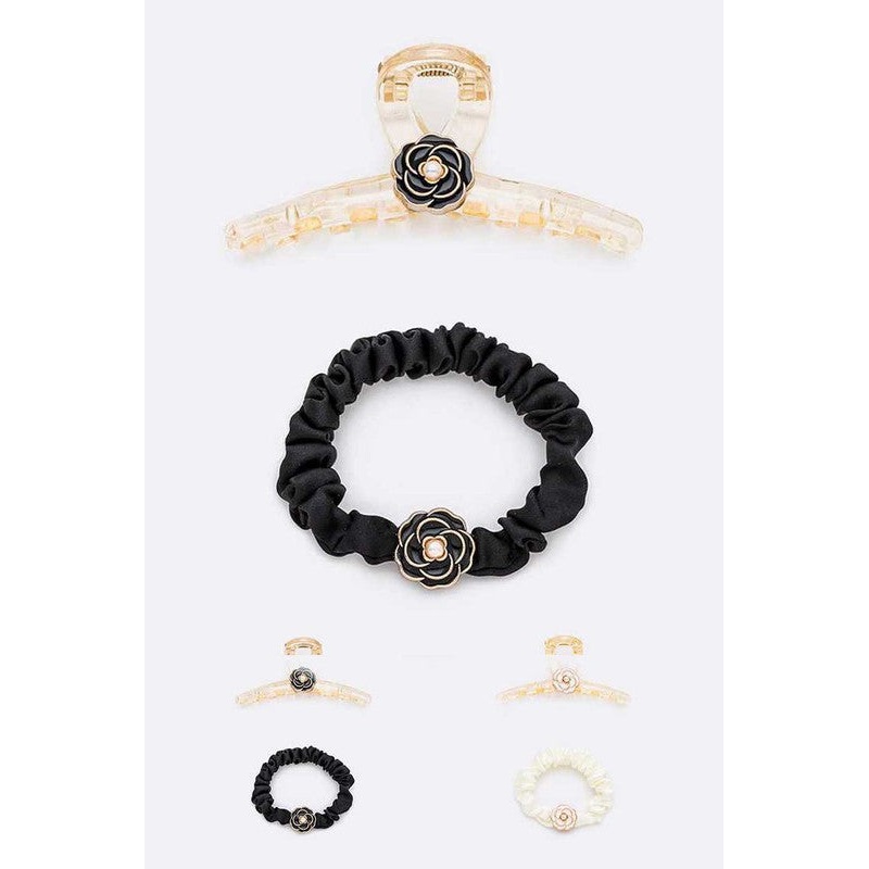 Flower Claw Clip Scrunchy Set Assorted (12 PC) 1