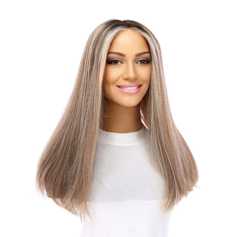 18″ Topaz Lace Top Topper Ashy Blonde w/ Highlights 3 x 5″