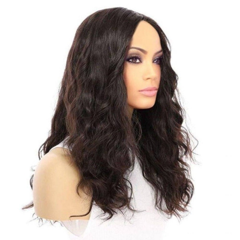 22″ Ponytail Silk Part Wig Natural Black Wavy Zig Zag Lace Front
