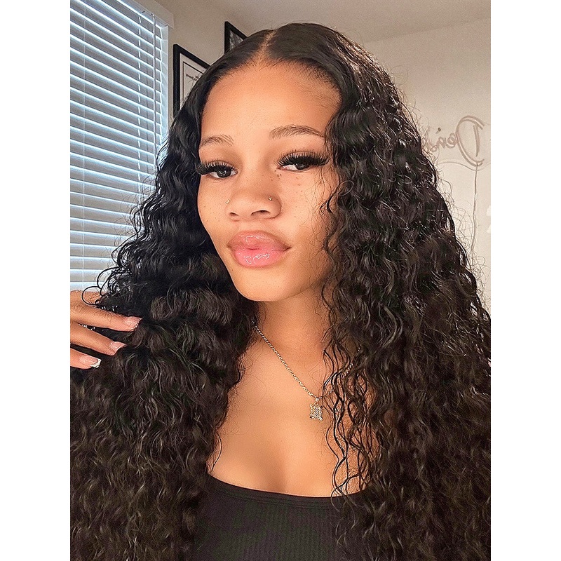 CurlyMe Pre-bleached Deep Wave Wear Go Glueless Wig Pre-cut 6×4 HD Lace Wig Pre-plucked Bleached HD Lace 8(bob)
