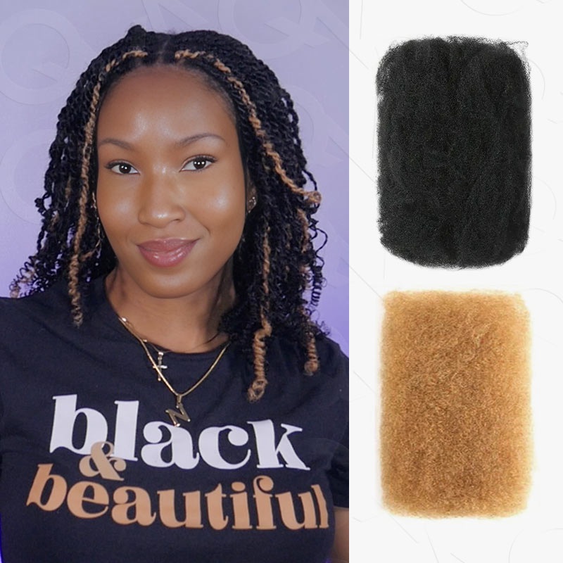 QVR #Honey Blonde+#1B Two Colors Afro Kinky Bulk Human Hair For Braiding DreadLock #Natural Black+#Honey Blonde 2 Packs* Color1 + 1 Pack* Color 2 10”