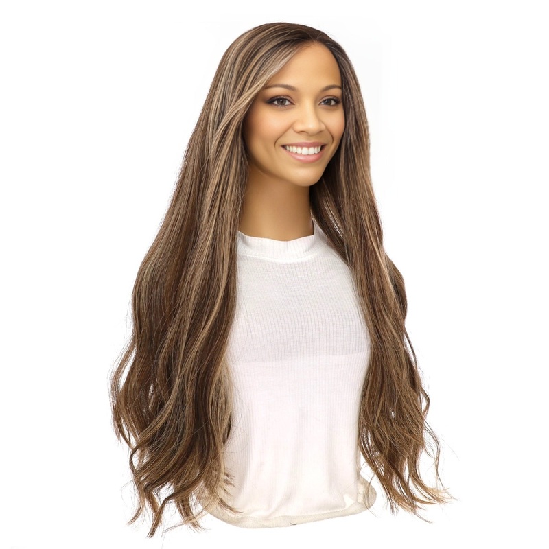 26″ Divine Lace Top Wig Medium Brown w/ Highlights Zig Zag Lace Front