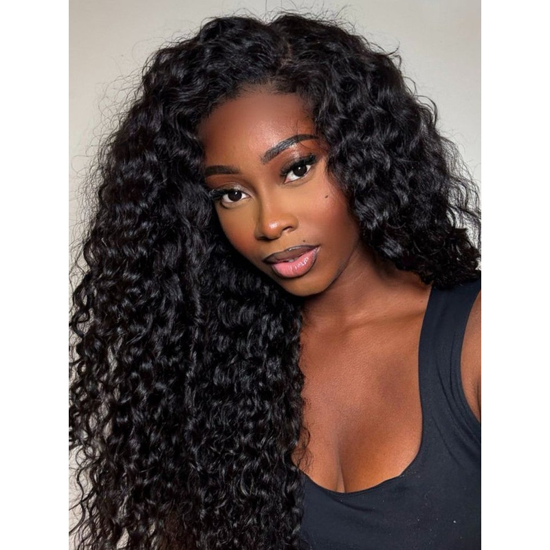 CurlyMe Water Wave Hair 180% Density U part Wig, None Lace Machine Made Human Hair Wigs 8 180%
