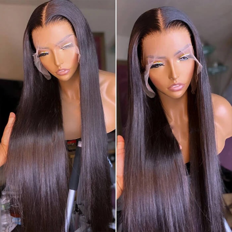 Skinlike HD Lace Brazilian Straight Wigs Glueless 13×6 Full Frontal Lace Wigs 100% Real Human Hair Pre Bleached Knots Plucked Hairline 14 No 150%
