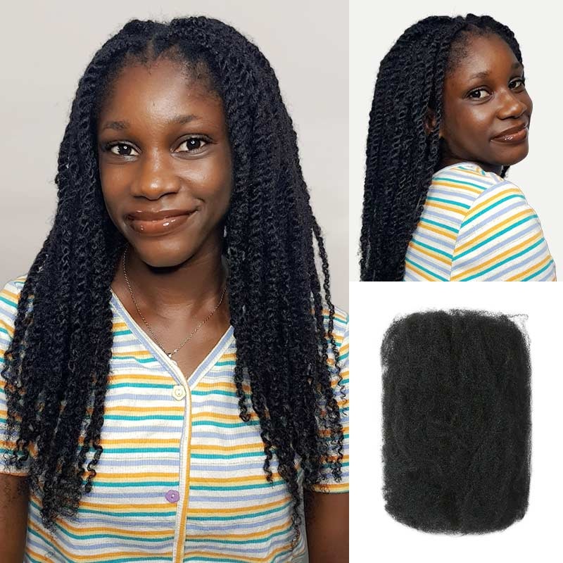 50% OFF| Natural Black Afro kinky Bulk Hair Extensions For Braiding #Natural Black 3 Packs (Full Head) 10”