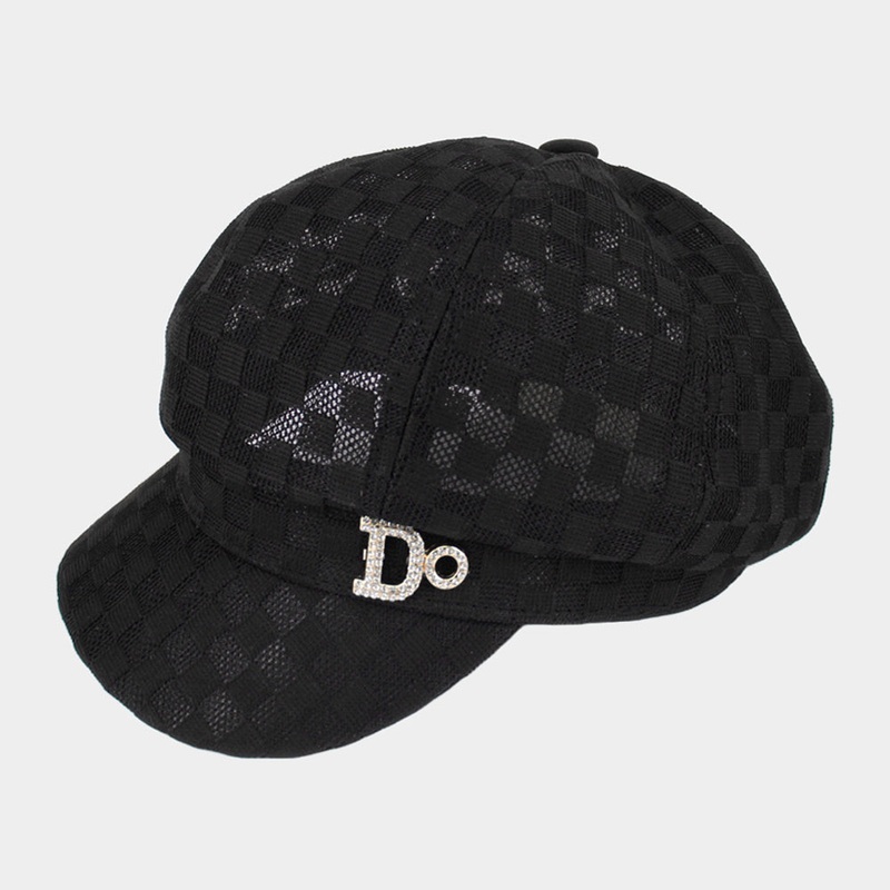 Do Message Checkerboard Patterned Mesh Newsboy Hat Black