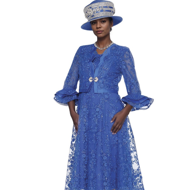 Lace Overlay Jacket Dress Royal Blue 8