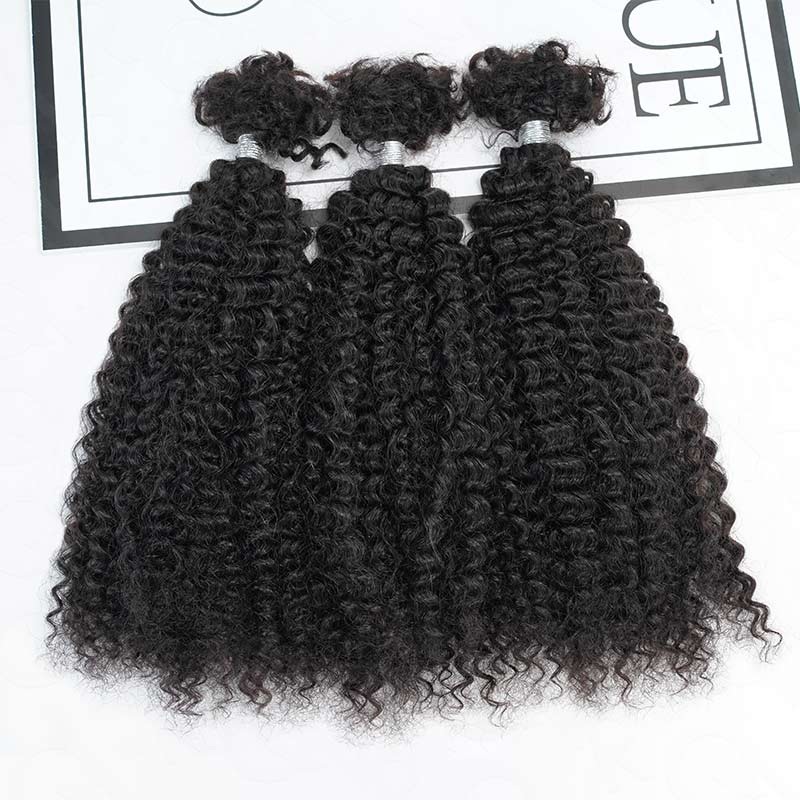QVR Afro Kinky Curly Human Bulk Hair Extensions for Boho Knotless Braiding Afro Kinky Curly 3 Packs (Full Head) 12”