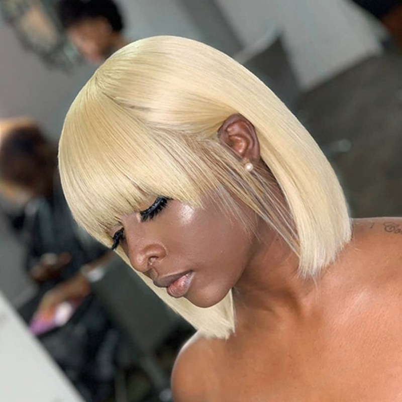 Blonde 613 / Natural Black Glueless Bob Wigs with Bangs  – US Only RB#613 8 inches