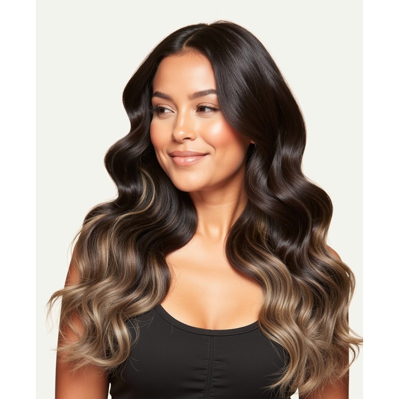clip-in volumizer ash brown balayage. 14″ 1 x Extra-large weft