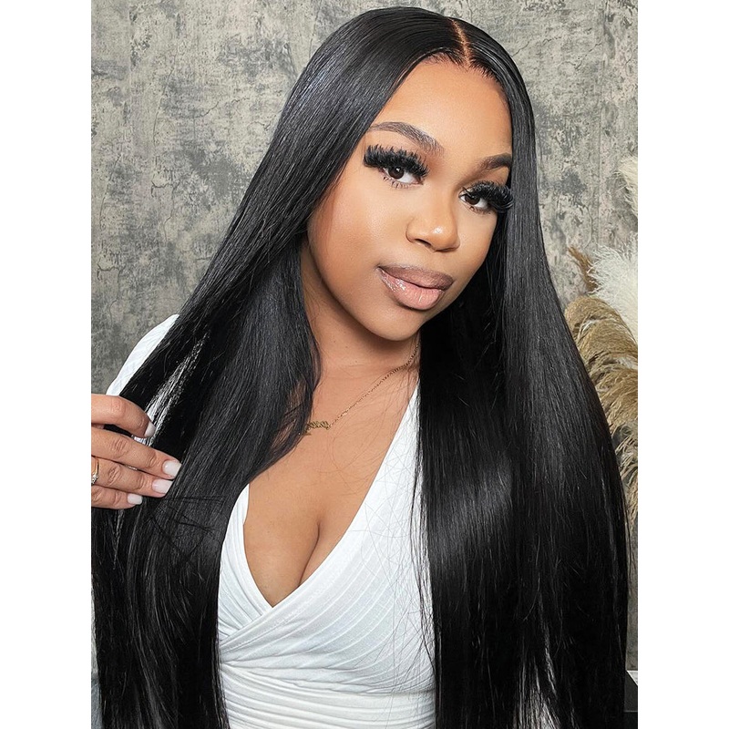 CurlyMe Straight Virgin Hair 5×5 Swiss Lace Closure Wigs Pre Plucked For Women HD Lace 180% 8