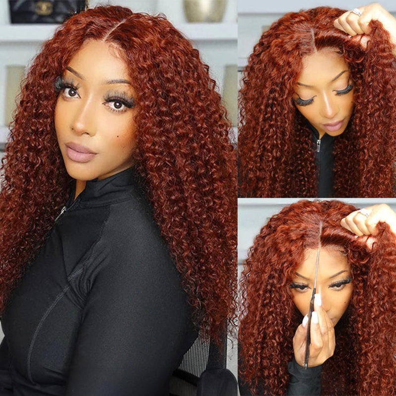 Reddish Brown Curly Glueless Wig Pre-plucked 8×5 Pre Cut HD Lace Wig Quick & Easy 10 Bob 8×5 Pre-Cut HD Lace Natural (180%)