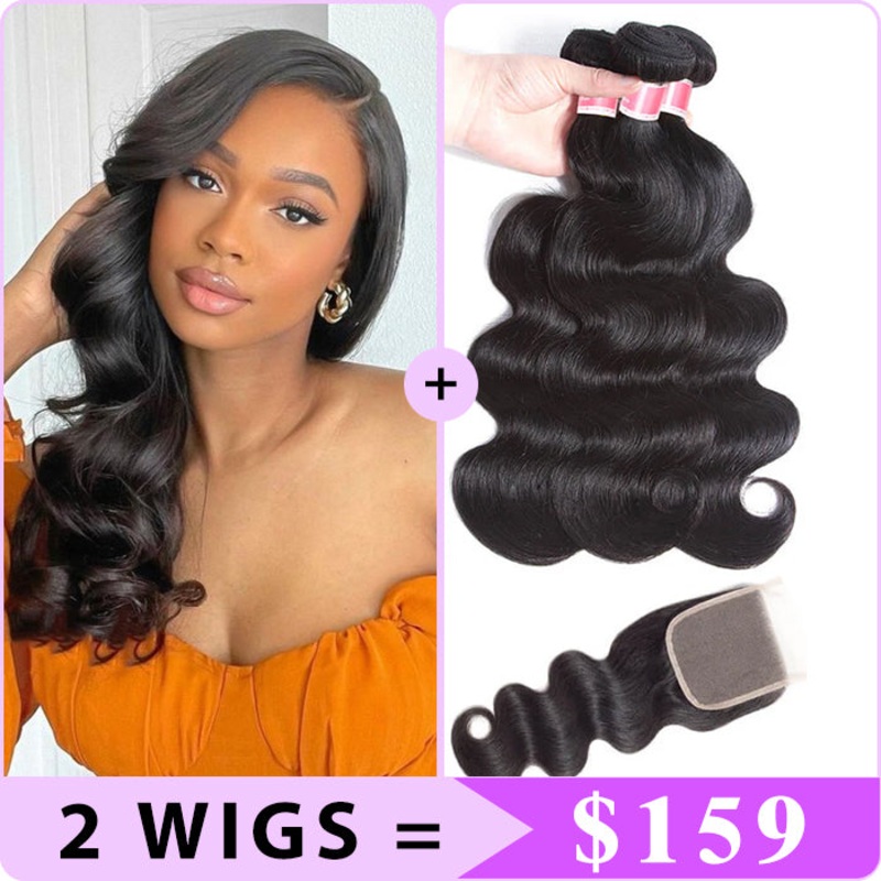 2 Wigs Set | Brazilian Body Wave 3 Bundles with 5×5 Lace Closure Virgin Human Hair 16″ 18″ 20″ Bundles –  Body Wave 14″ 5×5 Lace Closure – Free Part