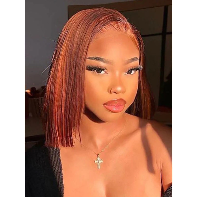 CurlyMe #33 Color Rose Red Bob Wig Straight Hair Lace Front Wigs 4×4 180% 10
