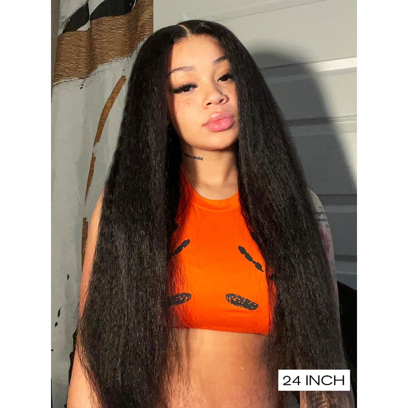 CurlyMe 6×4 HD Lace Glueless Kinky Straight Wig Wear Go Pre Cut Lace Wig Bleached HD Lace 8(bob)