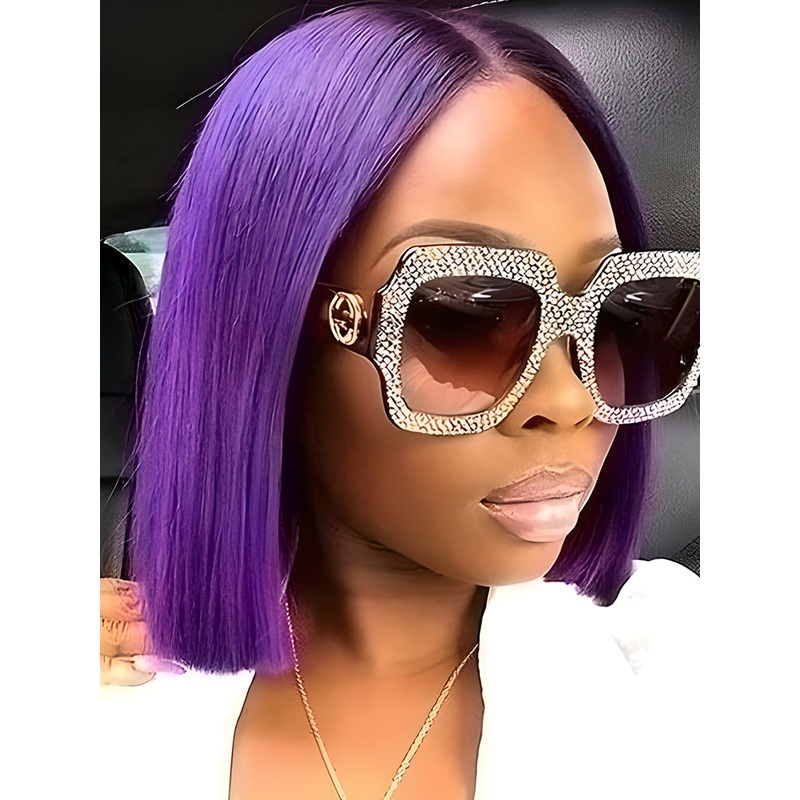 CurlyMe Attractive Purple Straight Hair 13×4 Transparent Lace Front Bob Wigs 180% 10