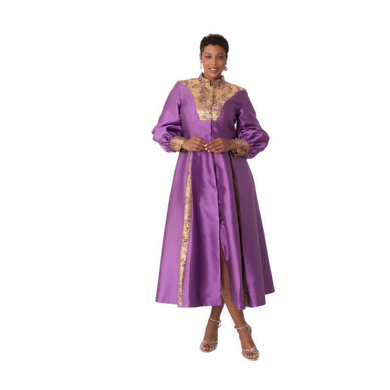 Elegant Women’s Clergy Robe with Bishop Sleeves- 4851 PURPLE/GOLD 6