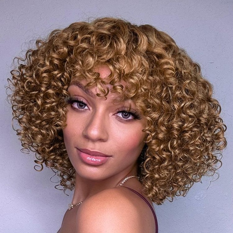 Exclusive Sale | Lightweight Sun-kissed Vibe Blonde Short Cut Water Wave Glueless Minimalist Lace Wig with Bangs 10 inches 1 Second Install