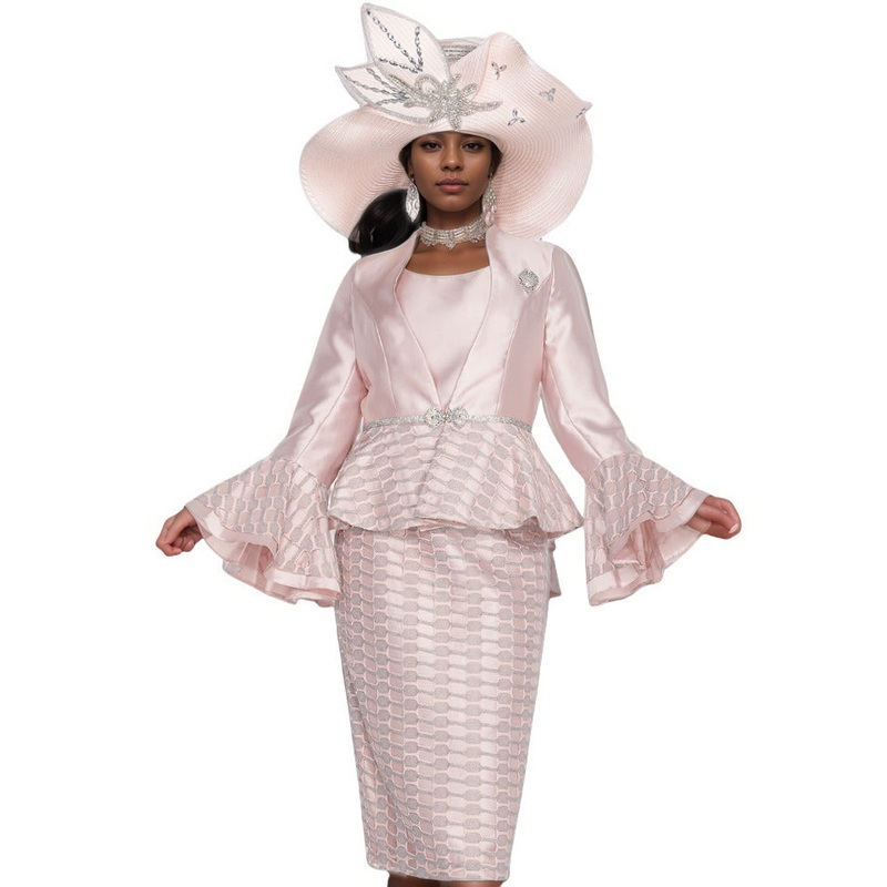 Peplum n Pattern Brocade 3PC Suit Metallic Pink 8