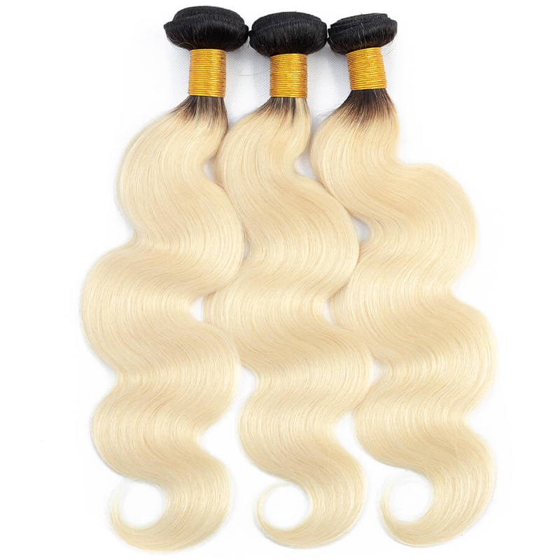 T1b/613 Ombre Blonde Human Hair Weave Brazilian Body Wave 3 Bundles 3pcs 10inch