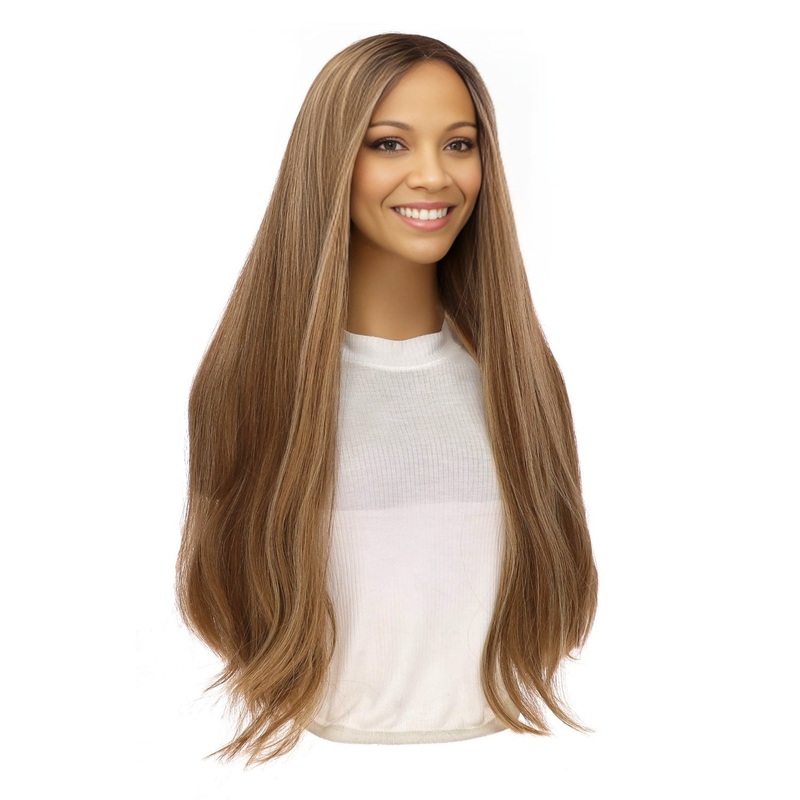 26″ Divine Lace Top Wig Medium Blonde w/ Highlights Zig Zag Lace Front