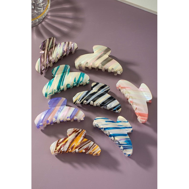 Large colorful striped acetate hair claw clip Black one size