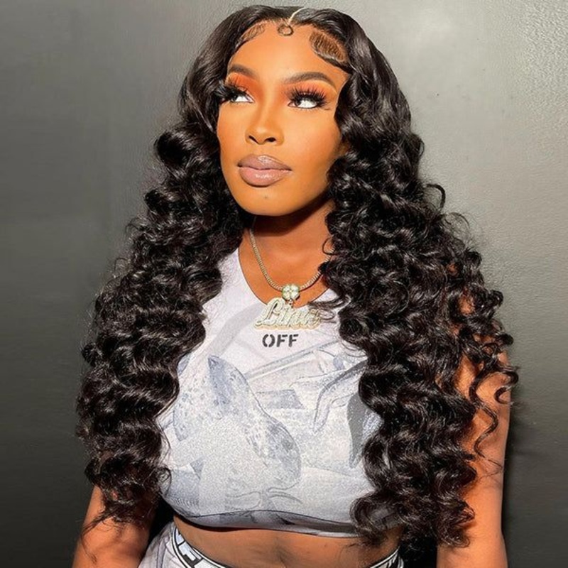 QVR Loose Deep Wave 13×6 HD Lace Front Wig Long Human Hair Wigs For Women 16 150% 13×6 HD Lace