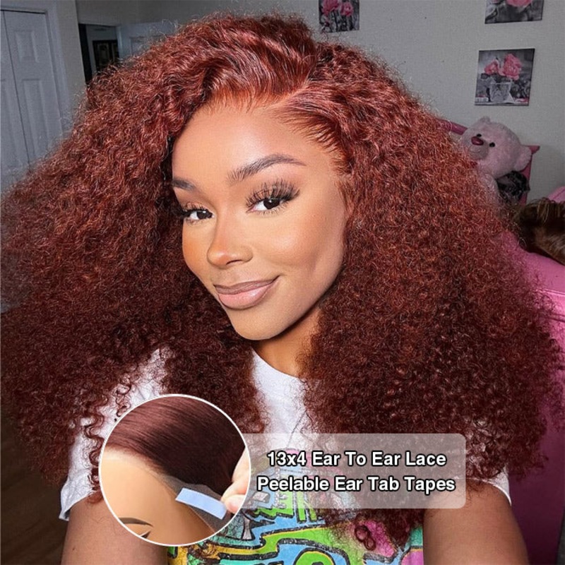 Reddish Brown Curly 134 Pre Cut HD Lace Front Human Hair Wigs 150% 180% 220% Density 12 Pre Cut 13×4 Lace 150%
