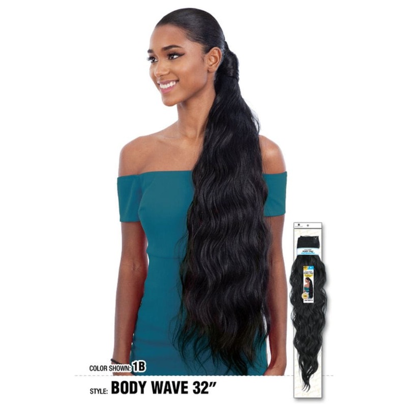 Wrap-Around Ponytail – Organique Pony Pro – Body Wave 32″ 1 JET BLACK