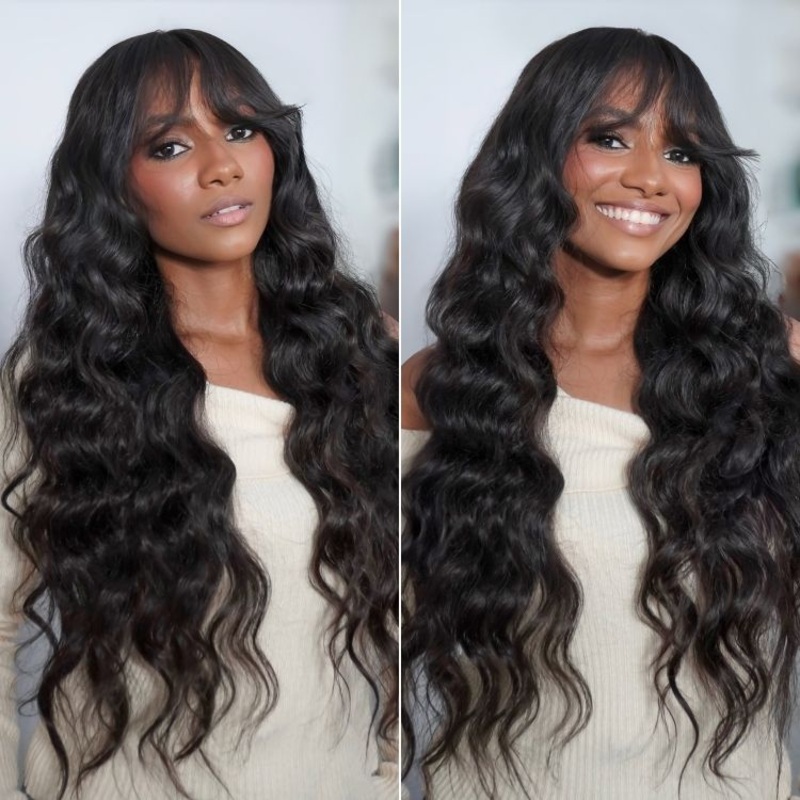 48H Delivery | Luvme All-Day Comfort Wig 180% Density Loose Body Wave Glueless 7×6 Closure HD Lace Human Hair Wig with Bangs Pre-Cut Lace – US Only With Bangs 14