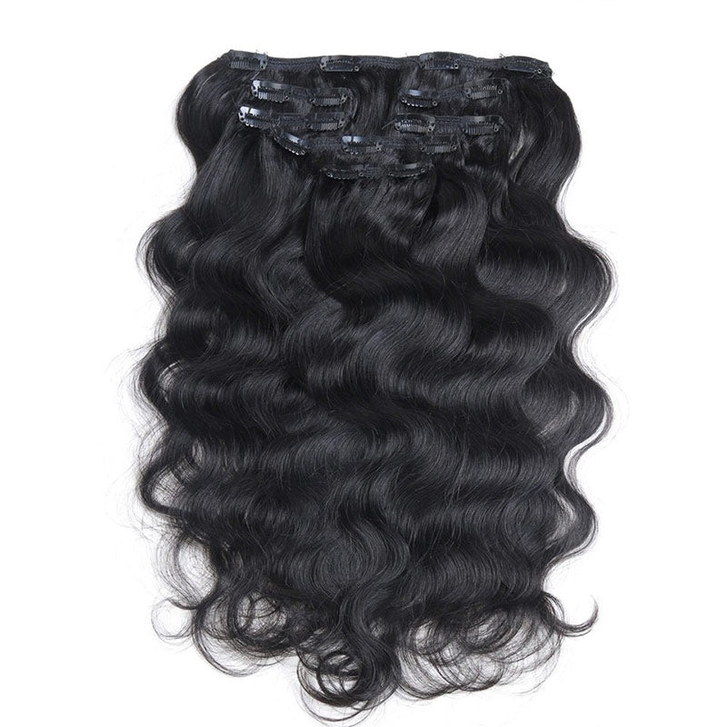 50% OFF|Body Wave Hair 7Pcs Clip in Human Hair Extension 12” #Natural Black 1 Pack (7pcs)