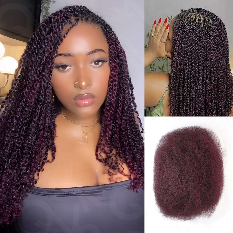 BOGO|Mix #1B/99J Color Afro Kinky Bulk Human Hair Mix #1B/99J 3 Packs 10” (Full Head)