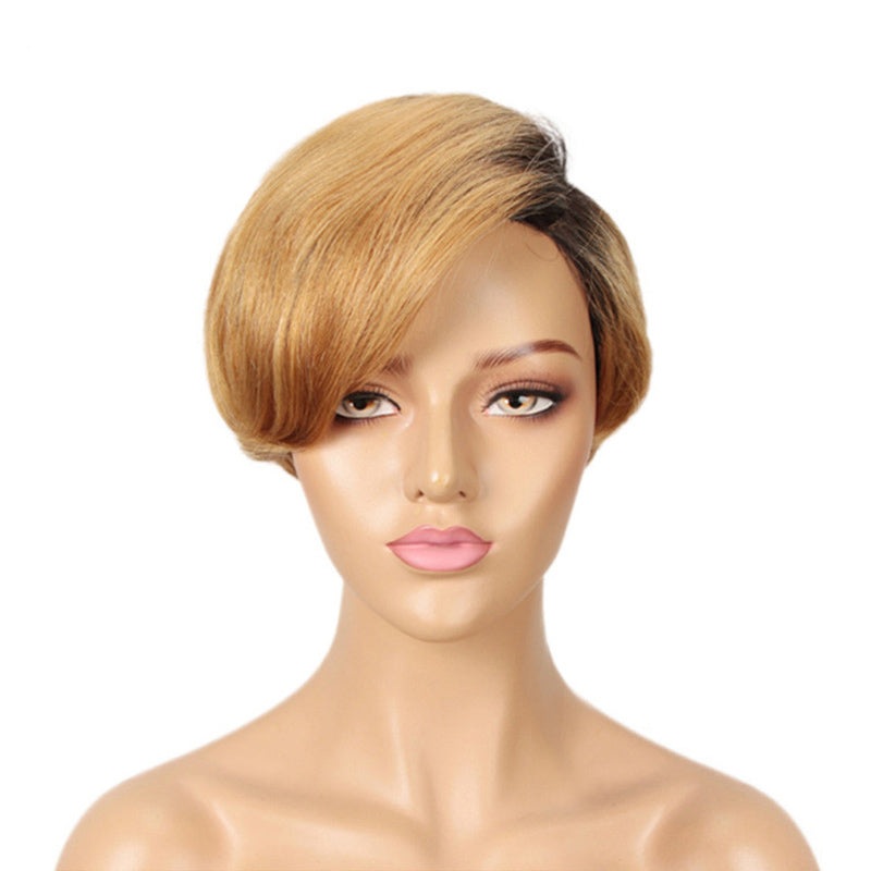VIP Flash| Ombre Color Lady Pixie Cut Wig C Part Lace Human Hair Wig T1B/27