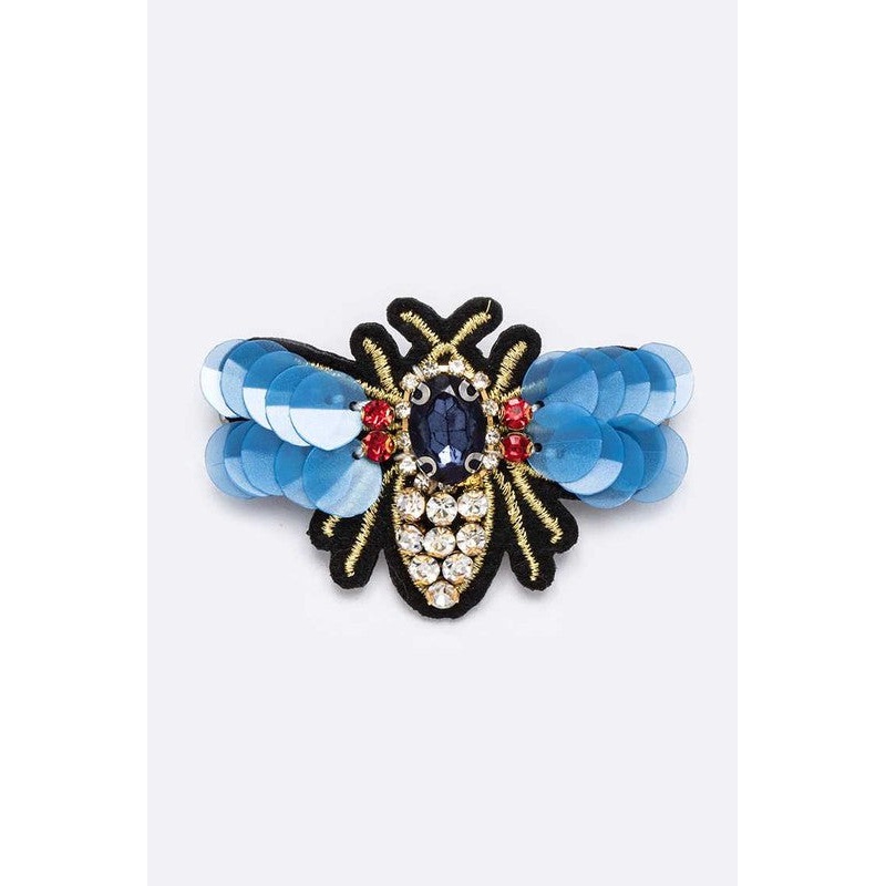 Beaded Queen Bee Small Hair Clip Blue O/S