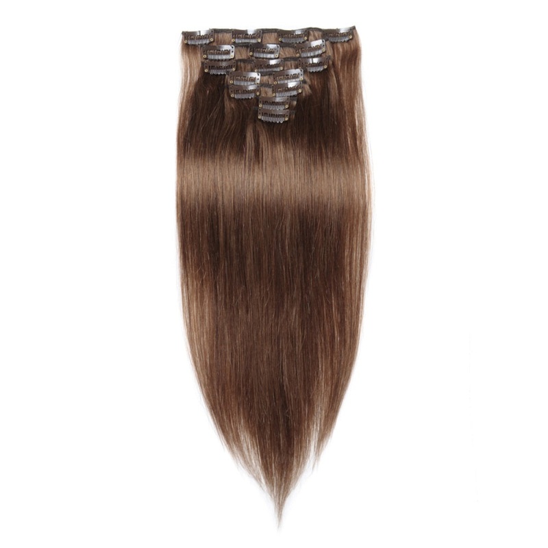 QVR #8 Light Brown Straight/Body Wave 7Pcs Clip in Hair Extensions Straight 12” 1 Pack (7pcs)-Sale