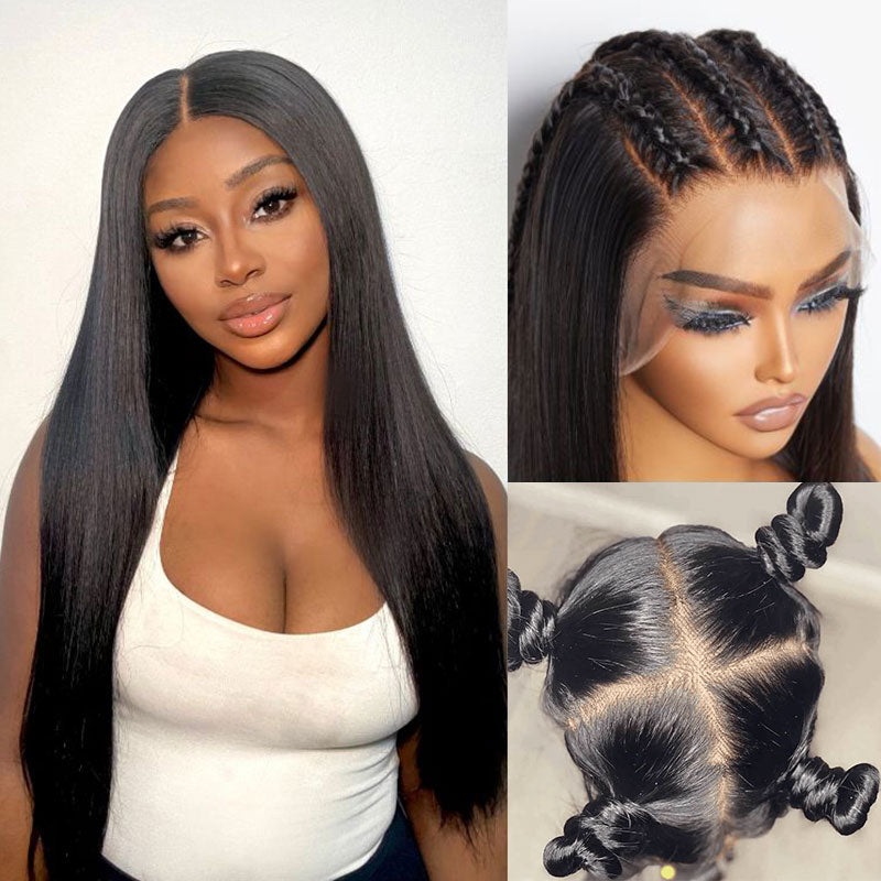 QVR Brazilian Straight Full Lace Wig Handmade Natural Black Human Hair Knotless Wigs Full Lace 180% 14”