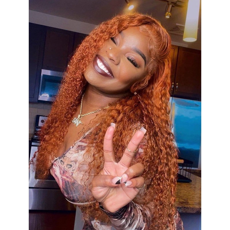 CurlyMe Sweet Ginger Color Pretty Water Wave Hair 13×4 Lace Front Wigs 13×4 180% 10